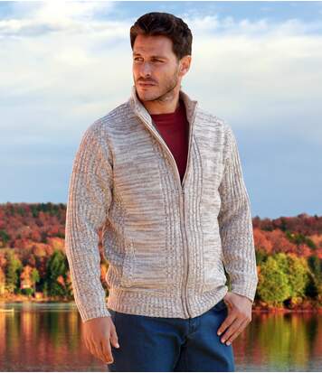 Atlas for Men Men's Beige Fleece-Lined Knitted Jacket - Full Zip  - BEIGE - Size: 3XL Atlas for Men Men's Beige Fleece-Lined Knitted Jacket - Full Zip  - BEIGE - Size: 3XL