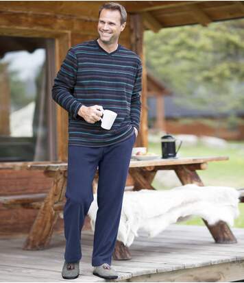 Atlas for Men Men's Navy Blue Striped Microfleece Pyjamas  - STRIPED - Size: 3XL Atlas for Men Men's Navy Blue Striped Microfleece Pyjamas  - STRIPED - Size: 3XL