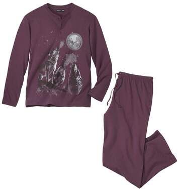 Atlas for Men Men's Long-Sleeved Wolf Print Pyjamas - Burgundy  - PURPLE - Size: XL Atlas for Men Men's Long-Sleeved Wolf Print Pyjamas - Burgundy  - PURPLE - Size: XL