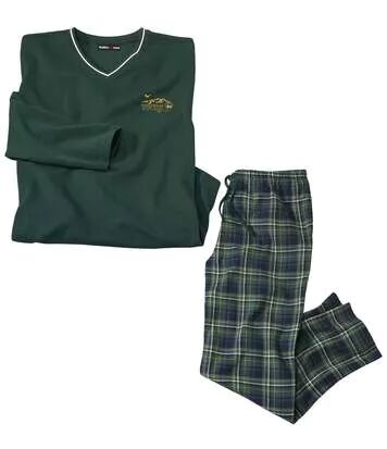 Atlas for Men Men's Green Tartan-Style Pyjamas - Long-Sleeved  - GREEN - Size: S