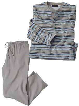 Atlas for Men Men's Striped Pyjama Set - Grey  - STRIPED - Size: 4XL Atlas for Men Men's Striped Pyjama Set - Grey  - STRIPED - Size: 4XL