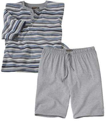 Atlas for Men Men's Striped Short Pyjama Set - Grey Blue  - GREY - Size: XL Atlas for Men Men's Striped Short Pyjama Set - Grey Blue  - GREY - Size: XL