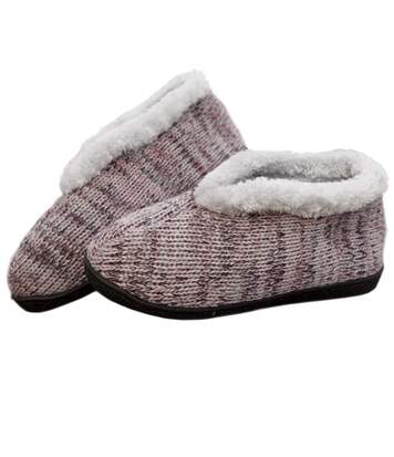Atlas for Men Women's Pink Knitted Slippers with Faux Fur Lining  - GREY - Size: 6Â½