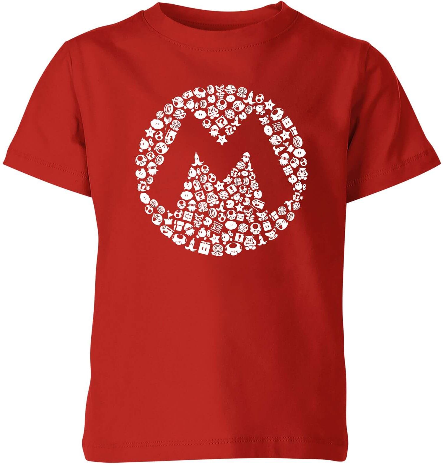 Nintendo Super Mario Mario Items Logo Kid's T-Shirt - Red - 7-8 Years - Red Nintendo Super Mario Mario Items Logo Kid's T-Shirt - Red - 7-8 Years - Red