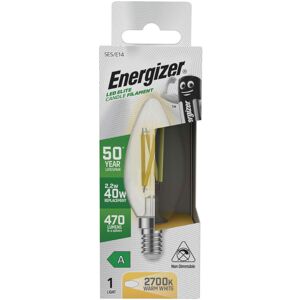 Energizer E14, 2.2w LED Candle Bulb, A Rated Filament Style - 2700K Warm White Energizer E14, 2.2w LED Candle Bulb, A Rated Filament Style - 2700K Warm White