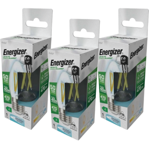 Pack of 3 Energizer 2.2W E27 LED Candle Bulbs – Filament, Cool White 6500K, A Rated Pack of 3 Energizer 2.2W E27 LED Candle Bulbs – Filament, Cool White 6500K, A Rated