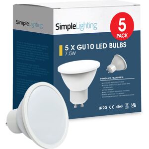 Simple Lighting 5 X 7.5w GU10 LED Bulb - Cool White, Natural White or Warm White Simple Lighting 5 X 7.5w GU10 LED Bulb - Cool White, Natural White or Warm White