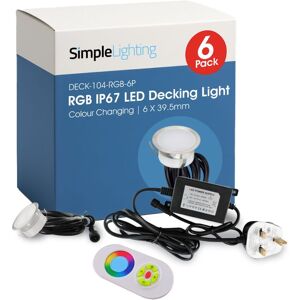 Simple Lighting Pack of 6 RGB 39.5mm LED Decking Lights – 12V IP67 Colour Changing with Controller Simple Lighting Pack of 6 RGB 39.5mm LED Decking Lights – 12V IP67 Colour Changing with Controller