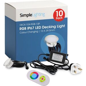 Simple Lighting Pack of 10 RGB 39.5mm LED Decking Lights – 12V IP67 Colour Changing with Controller Simple Lighting Pack of 10 RGB 39.5mm LED Decking Lights – 12V IP67 Colour Changing with Controller