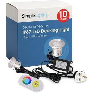 Simple Lighting RGB 30mm LED Decking Lights – Pack of 10, IP67, 12V, with Controller Simple Lighting RGB 30mm LED Decking Lights – Pack of 10, IP67, 12V, with Controller