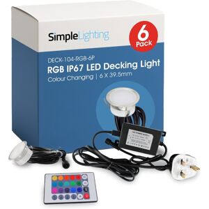 Simple Lighting Pack of 6 RGB 39.5mm LED Decking Lights – IP67, 12V, Colour Changing, with Driver Simple Lighting Pack of 6 RGB 39.5mm LED Decking Lights – IP67, 12V, Colour Changing, with Driver