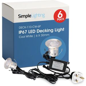 Simple Lighting 6 Pack - 30mm IP67 LED Decking Lights - Cool White Simple Lighting 6 Pack - 30mm IP67 LED Decking Lights - Cool White
