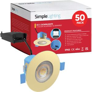 Simple Lighting Pack of 50 6w, Colour Adjustable Fire Rated Downlights, Brass Simple Lighting Pack of 50 6w, Colour Adjustable Fire Rated Downlights, Brass