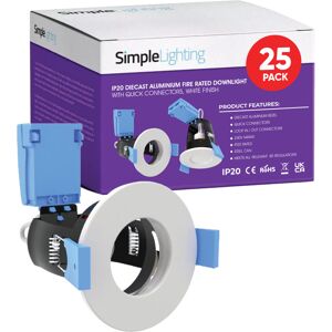 Simple Lighting Pack of 25 GU10 Die-Cast Fixed Fire Rated Downlights in a White Finish Simple Lighting Pack of 25 GU10 Die-Cast Fixed Fire Rated Downlights in a White Finish