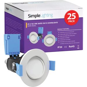 Simple Lighting 25 x Tilt Fire Rated GU10 Downlights, White Bezel Simple Lighting 25 x Tilt Fire Rated GU10 Downlights, White Bezel