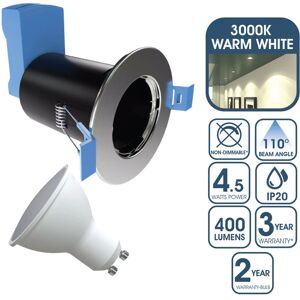 Simple Lighting Fire Rated Downlight, GU10, Fixed - Brushed Chrome Finish With 4.5w Warm White GU10 Bulb Simple Lighting Fire Rated Downlight, GU10, Fixed - Brushed Chrome Finish With 4.5w Warm White GU10 Bulb