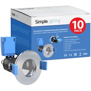Simple Lighting Pack of 10 Fixed Fire Rated GU10 Downlights with a Polished Chrome Finish Simple Lighting Pack of 10 Fixed Fire Rated GU10 Downlights with a Polished Chrome Finish