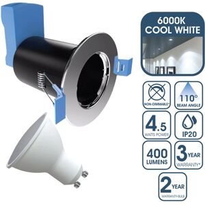 Simple Lighting Fire Rated Downlight, GU10, Fixed - Polished Chrome Finish With 4.5w GU10 Cool White Bulb Simple Lighting Fire Rated Downlight, GU10, Fixed - Polished Chrome Finish With 4.5w GU10 Cool White Bulb