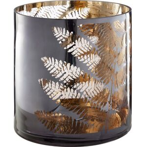 INTERIORS by Premier Fern Large Glass Candle Holder - Metallic Grey