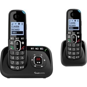 AMPLICOMMS BigTel 1582 Voice Cordless Phone - Twin Handsets, Black