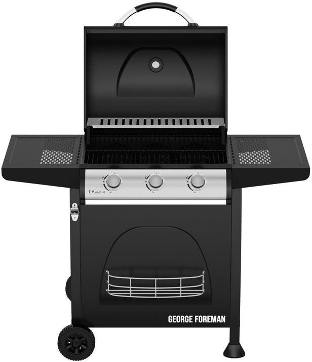 GEORGE FOREMAN GFGBBQ3B Portable 3 Burner Grill Gas BBQ - Black