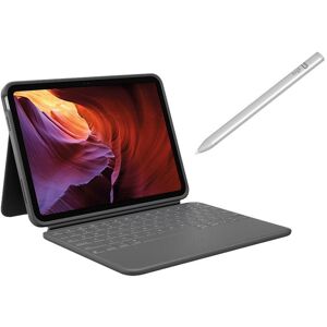 Logitech Rugged 10.9” iPad Keyboard Folio & Crayon (2nd Gen) Digital Pencil for iPad Bundle, Silver/Grey