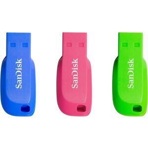 SANDISK Cruzer Blade USB 2.0 Memory Stick - 32 GB, Pack of 3, Pink,Blue,Green