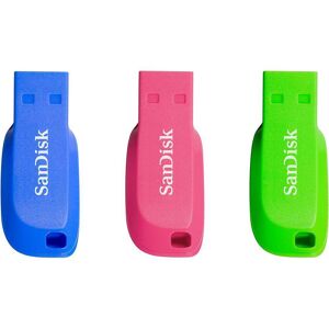 SANDISK Cruzer Blade USB 2.0 Memory Stick - 32 GB, Pack of 3, Pink,Blue,Green