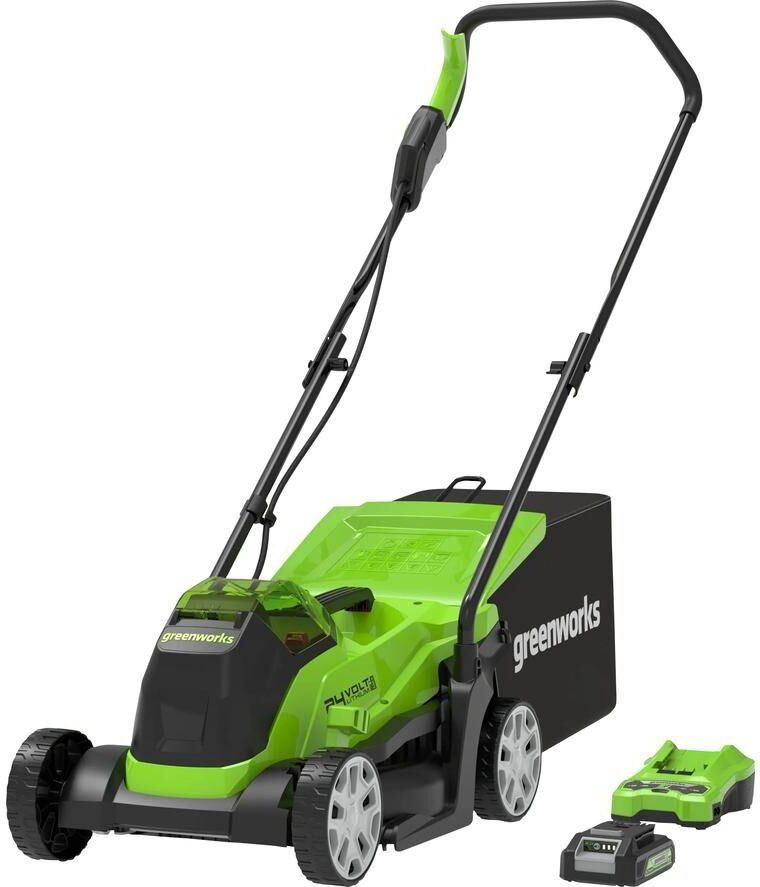 GREENWORKS GWGD24LM33K2 Cordless Rotary Lawn Mower with 1 Battery - Black & Green