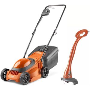 FLYMO SimpliMow 300 Corded Rotary Lawn Mower & MiniTrim Cordless Grass Trimmer - Orange & Grey