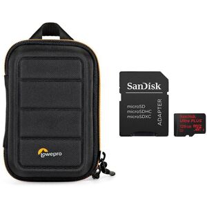 Lowepro Hardside CS 40 Camera Case & 128 GB microSDXC Memory Card Bundle, Black