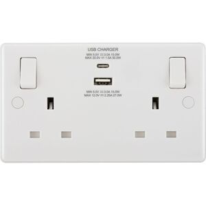 BG ELECTRICAL 822UAC30 Double Wall Socket with USB Type-C & USB - White