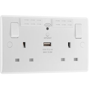BG ELECTRICAL 822UWR Double Wall Socket with WiFi Extender & USB - White