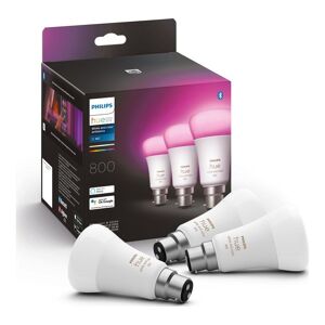 PHILIPS HUE White & Colour Ambiance Smart LED Bulb with Bluetooth - B22, 800 Lumens, 3-Pack