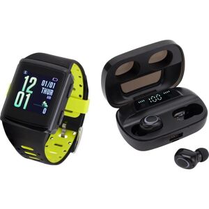 B-AKTIV GL1237 Fitness Tracker & Wireless Bluetooth Earbuds Bundle - Black & Green, Green,Black