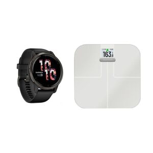 Garmin Venu 2 Smartwatch Black & Index S2 Smart Scale Bundle, Silver/Grey,Black