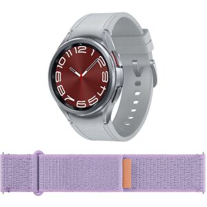 Samsung Galaxy Watch6 Classic 5G (Silver, 43 mm) & Additional Fabric Band (Lavender, S/M) Bundle, Silver/Grey