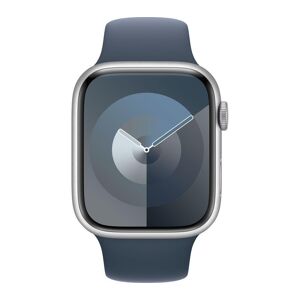 APPLE Watch Series 9 - 45 mm Silver Aluminium Case with Storm Blue Sport Band, M/L, Silver/Grey,Blue