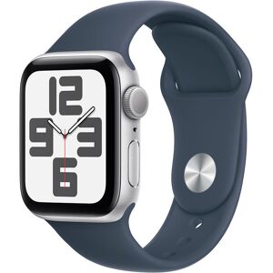 APPLE Watch SE (2023) - 40 mm Silver Aluminium Case with Storm Blue Sports Band, S/M, Silver/Grey,Blue