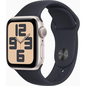 APPLE Watch SE (2023) - 44 mm Starlight Aluminium Case with Midnight Sport Band, S/M, Black,White