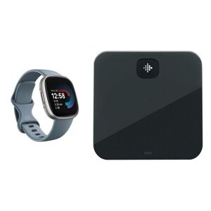 Fitbit Versa 4 Smart Watch & Aria Air Smart Scale Bundle - Waterfall Blue & Black, Silver/Grey,Blue