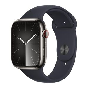 APPLE Watch Series 9 Cellular - 45 mm Graphite Stainless Steel Case with Midnight Sport Band, S/M, Stainless Steel