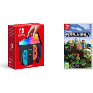 Nintendo Switch OLED Neon & Minecraft Bundle, Red,Blue