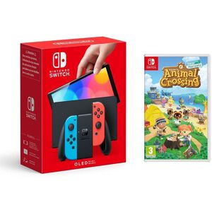 Nintendo Switch OLED Neon & Animal Crossing: New Horizons Bundle, Red,Blue