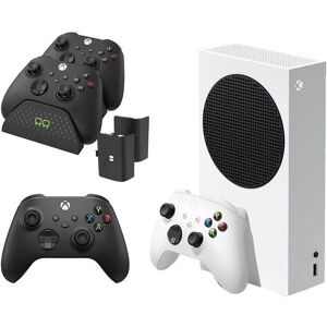 MICROSOFT Xbox Series S (512 GB), Additional Black Controller & VS2881 Xbox Series X/S & Xbox One Twin Docking Station (Black) Bundle, White