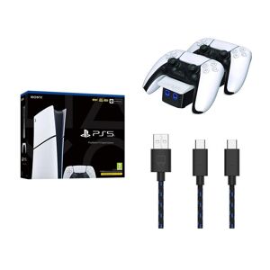 Sony PlayStation 5 Digital Edition Model Group, VS5001 Twin Docking Station (White) & Charge Cable Bundle, White