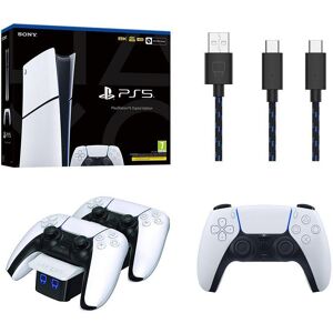 Sony PlayStation 5 Digital Edition Model Group, VS5001 Twin Docking Station, DualSense Wireless Controller (White) & Charge Cable Bundle, White