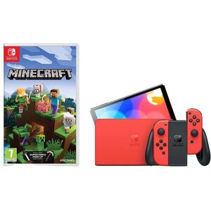 Nintendo Switch OLED (Mario Red Edition) & Minecraft Bundle, Red