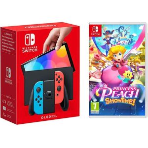 Nintendo Switch OLED (Neon Red & Blue) & Princess Peach: Showtime Bundle, Red,Blue