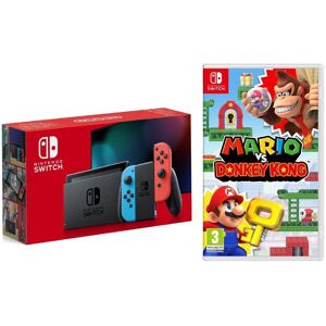 Nintendo Switch (Neon Red & Blue) & Mario vs Donkey Kong Bundle, Red,Blue